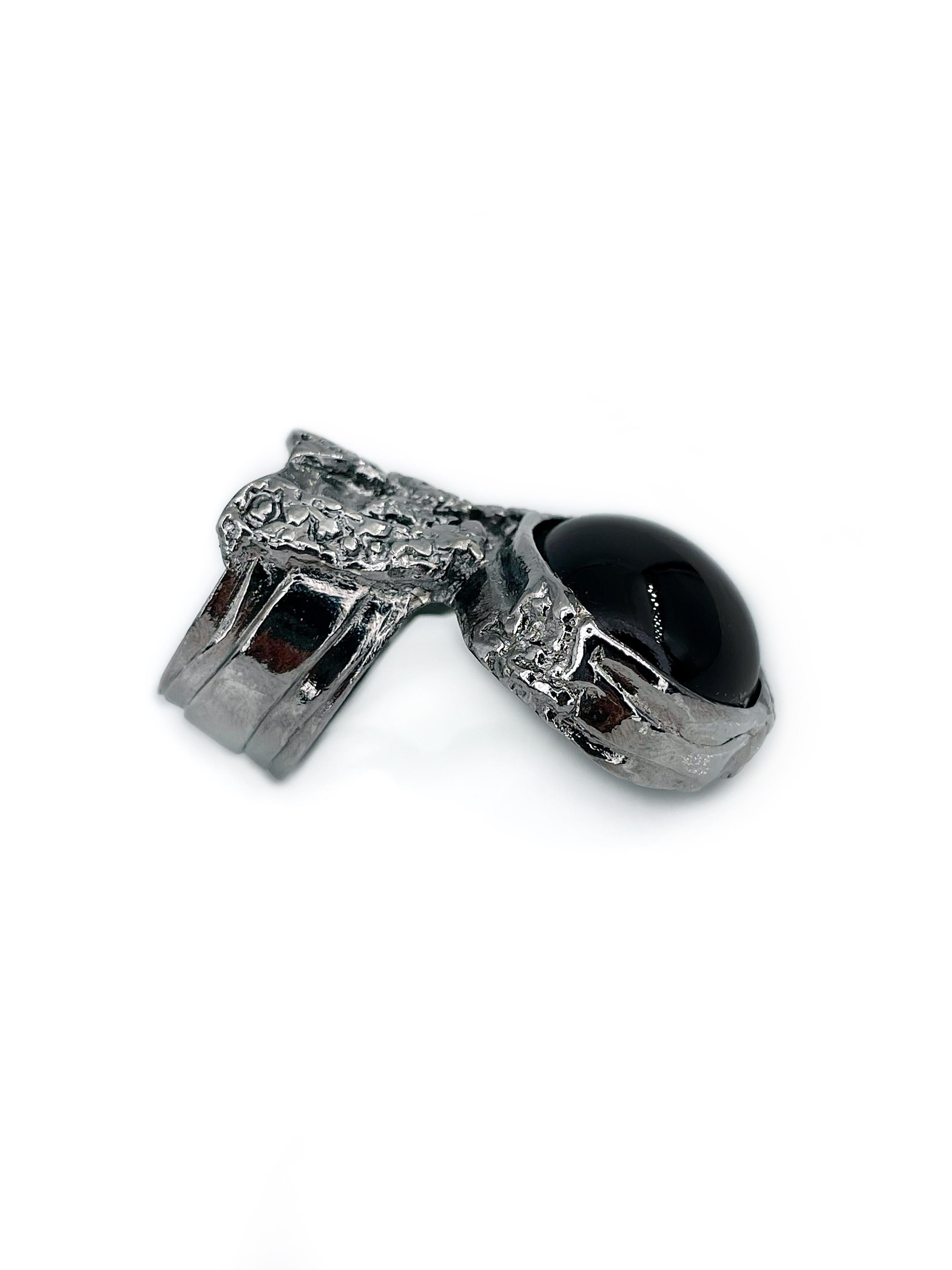 Yves Saint Laurent YSL Arty Silver Tone Black Cocktail Ring In Good Condition In Vilnius, LT