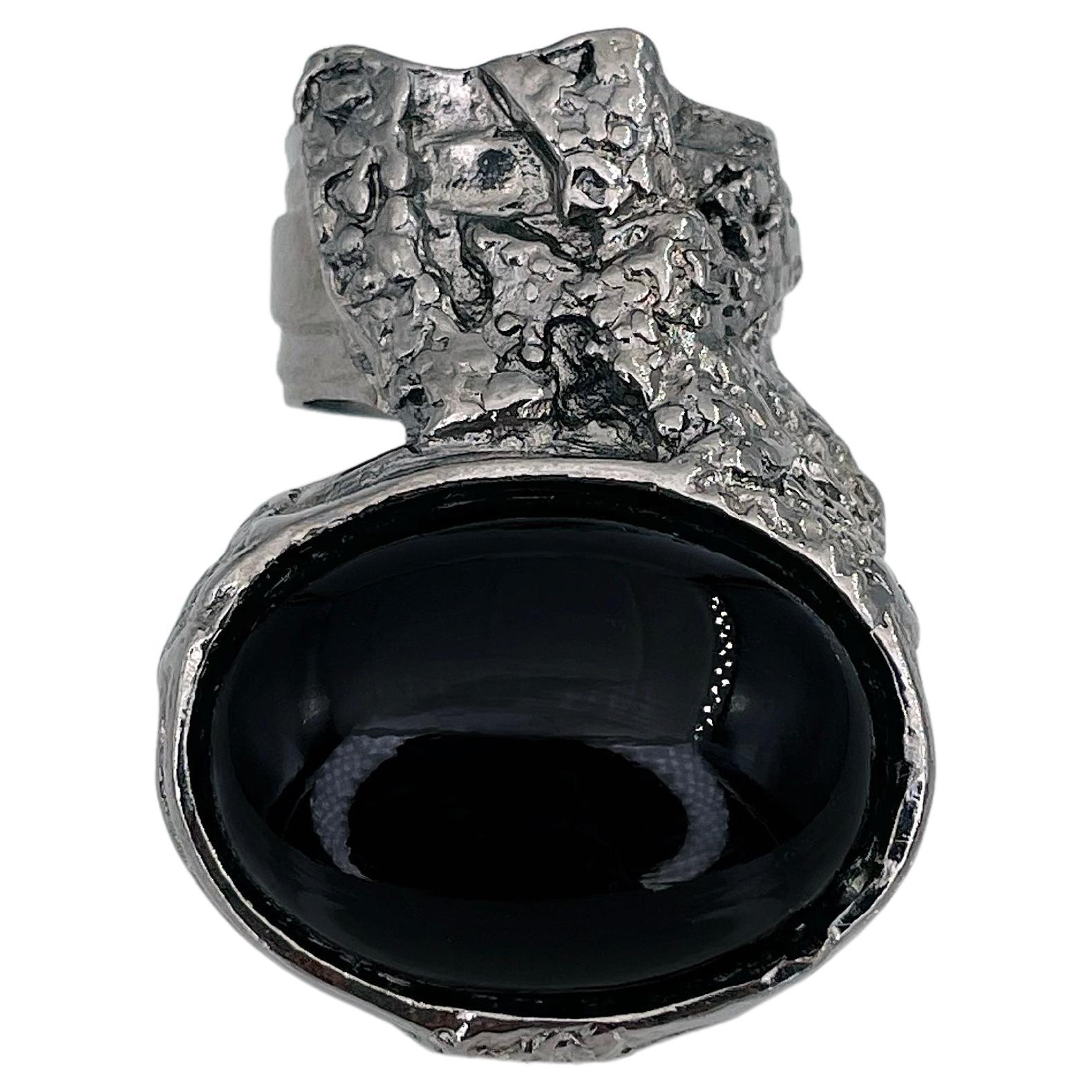 Yves Saint Laurent YSL Arty Silver Tone Black Cocktail Ring