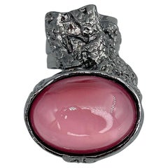 Yves Saint Laurent YSL Arty Silver Tone Cabochon Pink Cocktail Ring