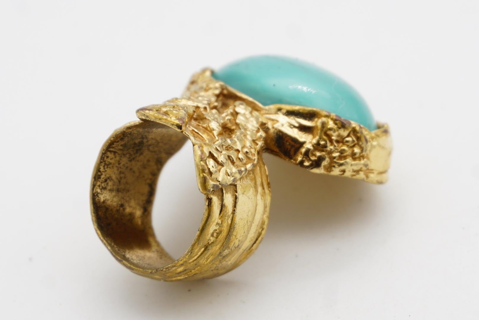 Yves Saint Laurent YSL Arty Soft Clear Green Cabochon Chunky Ring Gold Size 6 en vente 5