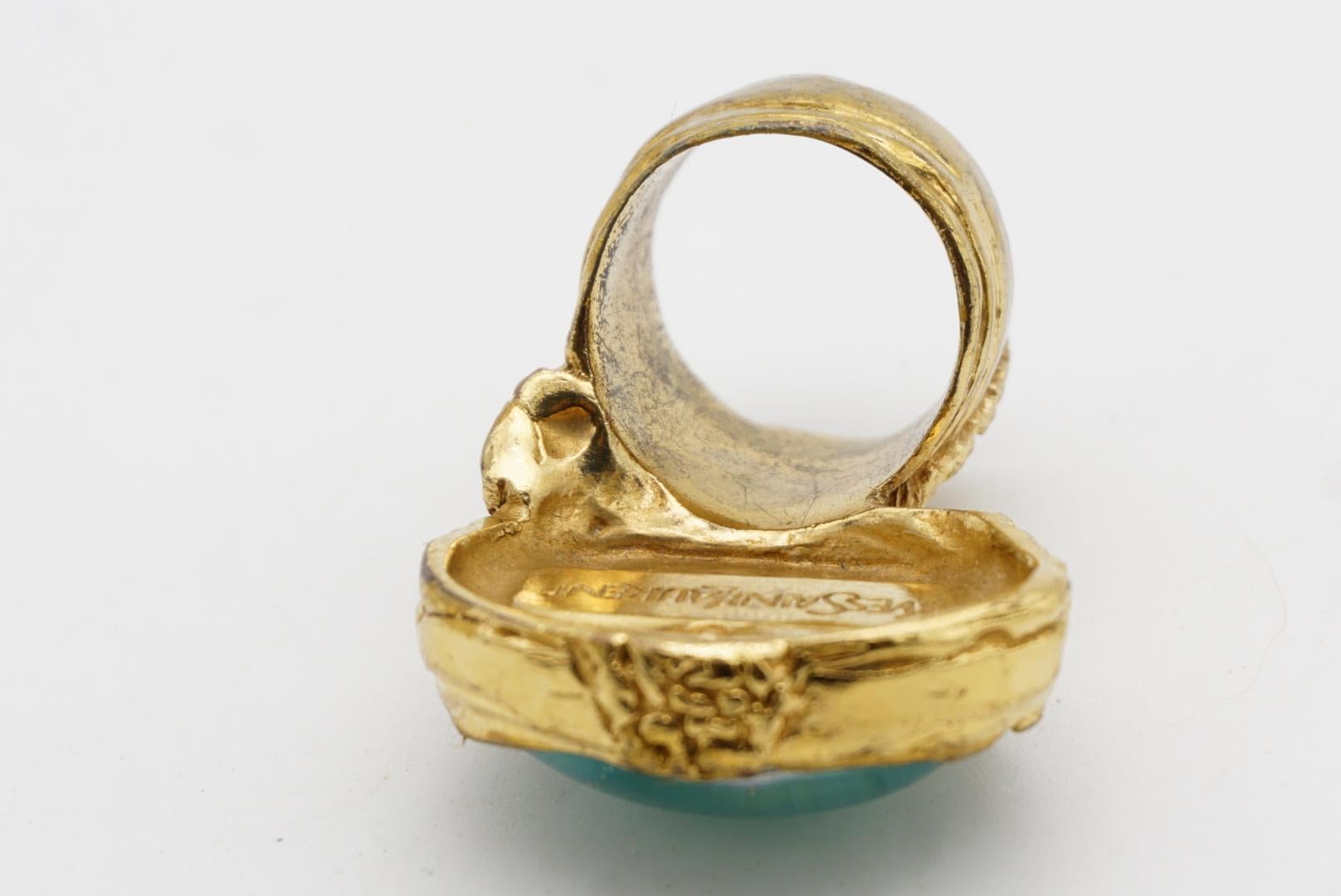 Yves Saint Laurent YSL Arty Soft Clear Green Cabochon Chunky Ring Gold Size 6 en vente 7
