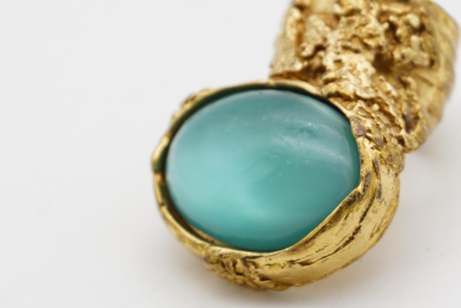 Yves Saint Laurent YSL Arty Soft Clear Green Cabochon Chunky Ring Gold Size 6 en vente 8
