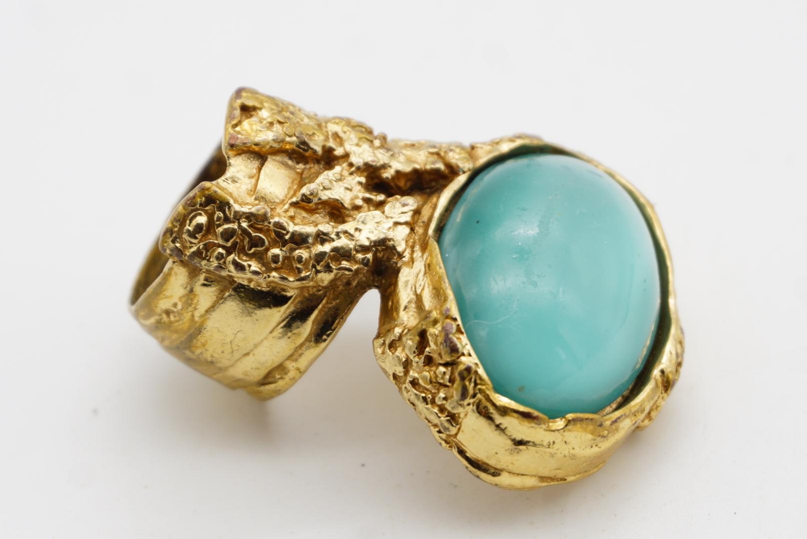 Yves Saint Laurent YSL Arty Soft Clear Green Cabochon Chunky Ring Gold Size 6 en vente 4