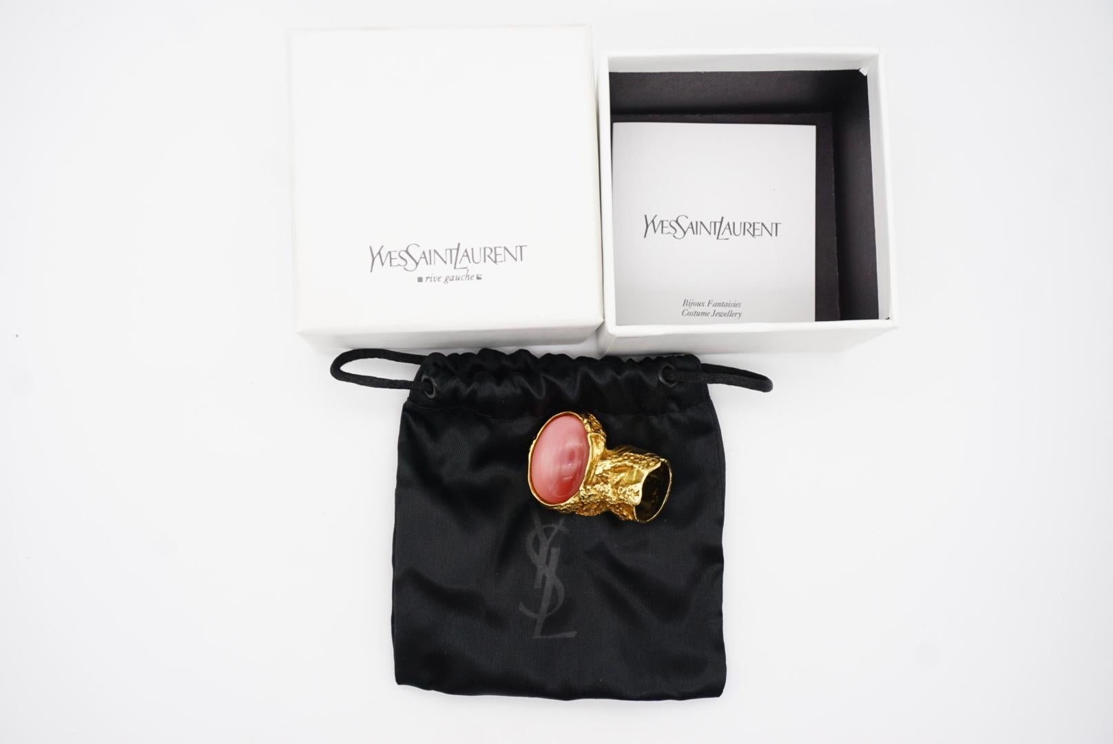 Women's or Men's Yves Saint Laurent YSL Arty Soft Clear Pink Cabochon Chunky Cocktail Ring, US 6