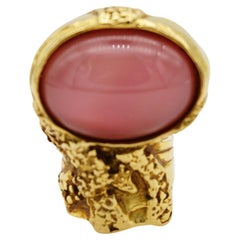 Yves Saint Laurent YSL Arty Soft Clear Pink Cabochon Chunky Cocktail Ring, US 6