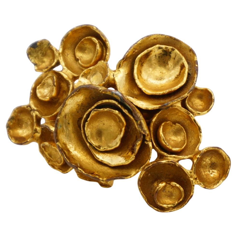 Yves Saint Laurent YSL Arty Swirl Cluster Flowers Gold Statement Ring Size 7 For Sale