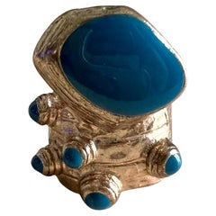 Yves Saint Laurent YSL Arty Teal Turquoise Chunky Gold Tone Ring Enamel Stones