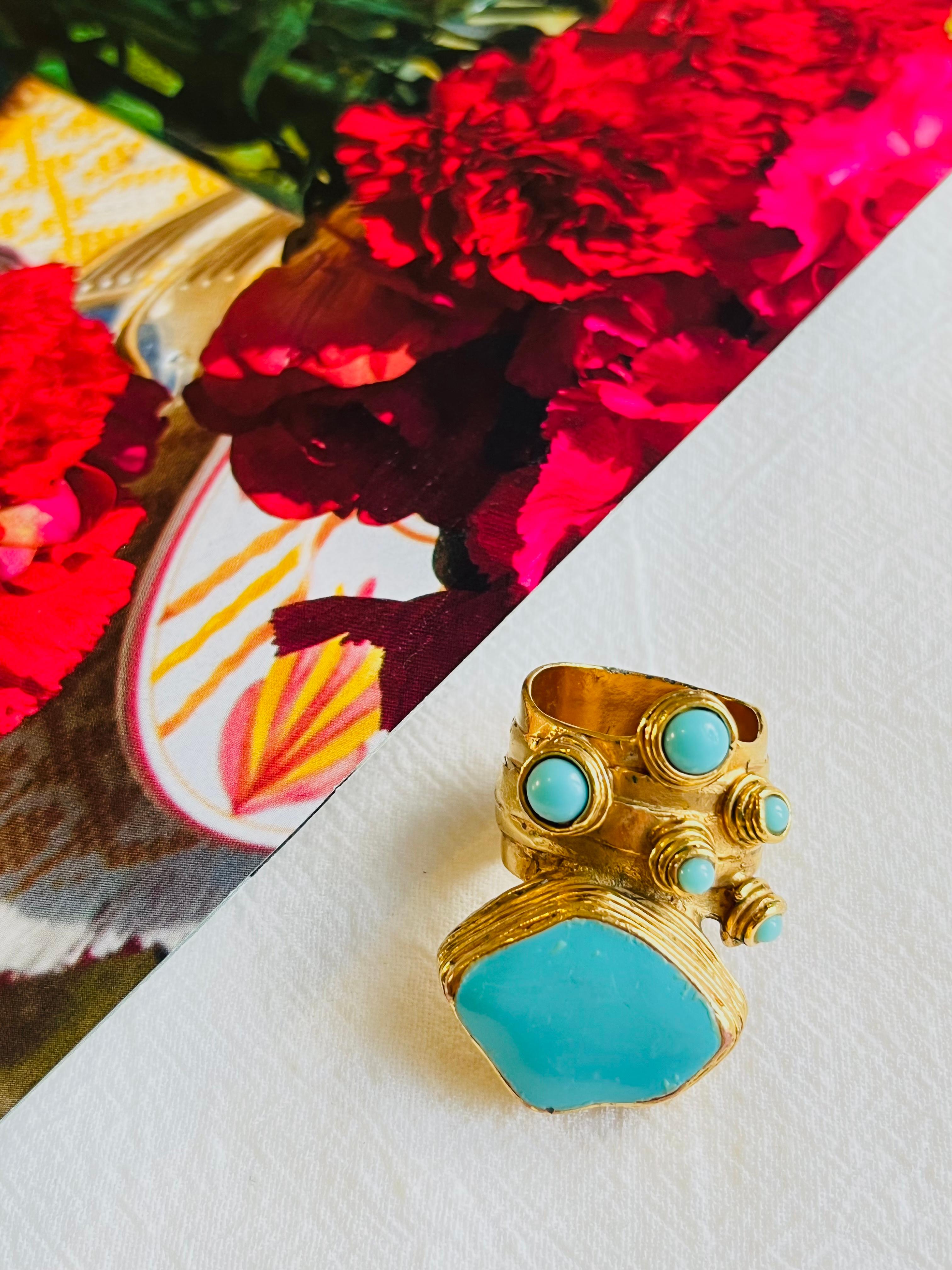 Yves Saint Laurent YSL Arty Turquoise Cabochon Dots Chunky Gold Ring, Size 7 In Good Condition In Wokingham, England