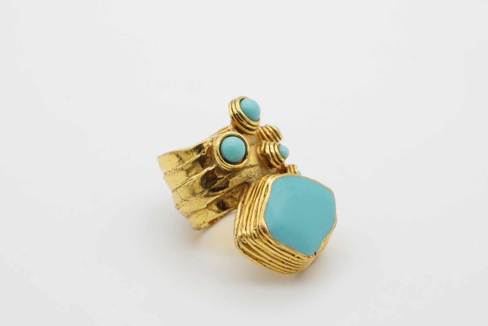 Yves Saint Laurent YSL Arty Turquoise Cabochon Dots Chunky Gold Ring, Size 7 4