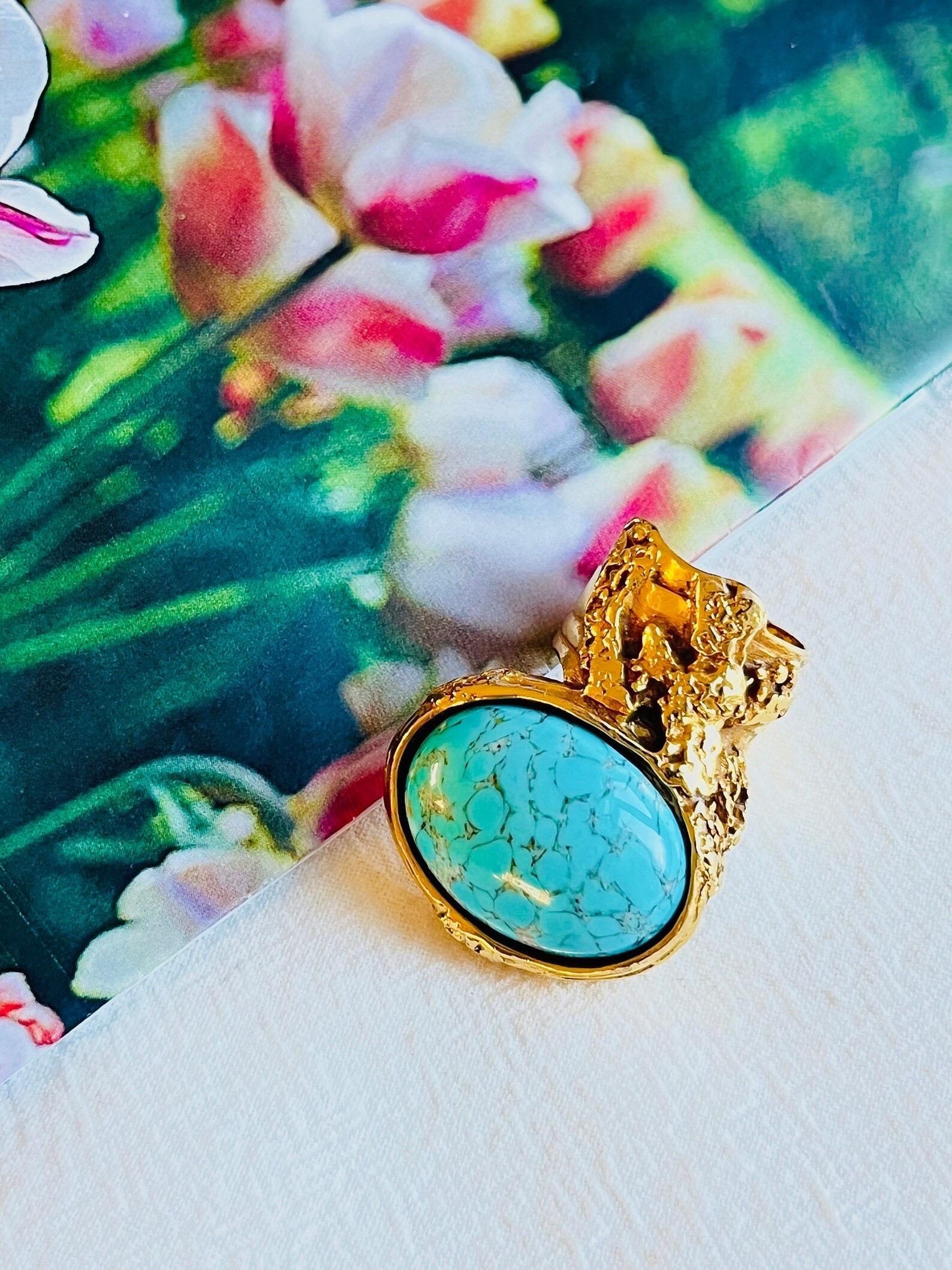 Art Déco Yves Saint Laurent YSL Arty Turquoise Cabochon Enamel Chunky - Anello in oro, misura 5