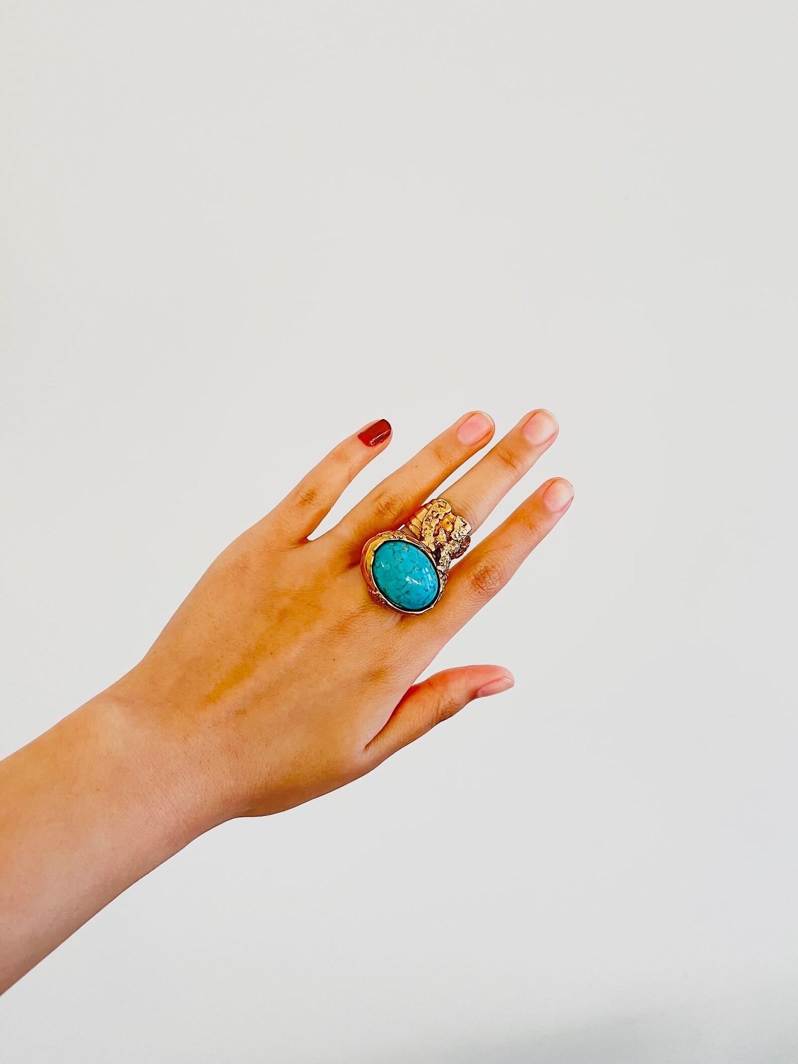 Yves Saint Laurent YSL Arty Turquoise Cabochon Enamel Chunky - Anello in oro, misura 5 In condizioni ottime a Wokingham, England