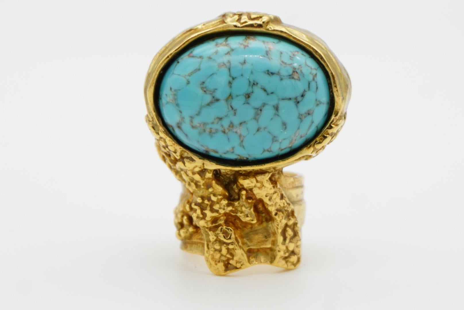 Yves Saint Laurent YSL Arty Turquoise Cabochon Enamel Chunky - Anello in oro, misura 5 1
