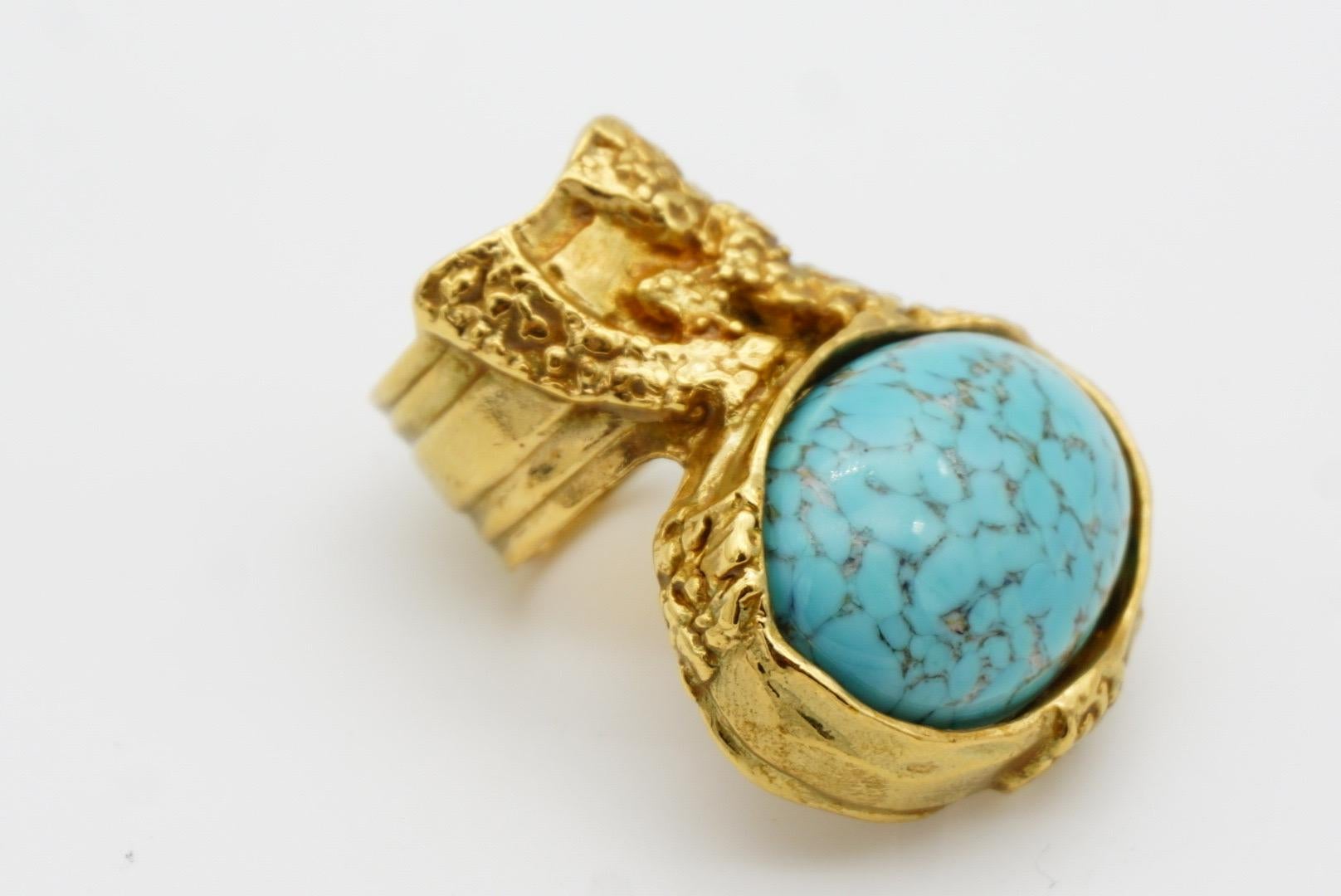 Yves Saint Laurent YSL Arty Turquoise Cabochon Enamel Chunky - Anello in oro, misura 5 2