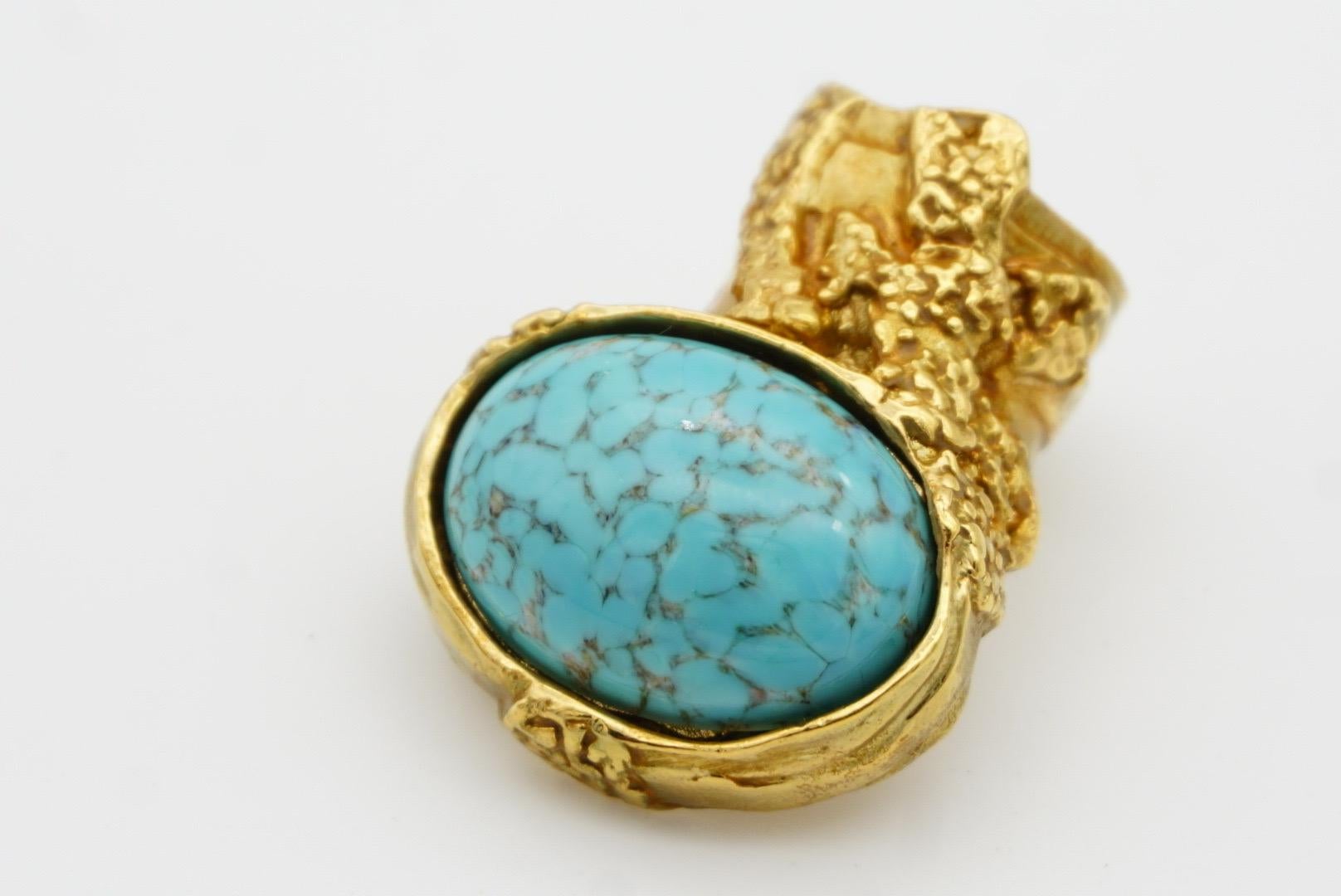 Yves Saint Laurent YSL Arty Turquoise Cabochon Enamel Chunky - Anello in oro, misura 5 3