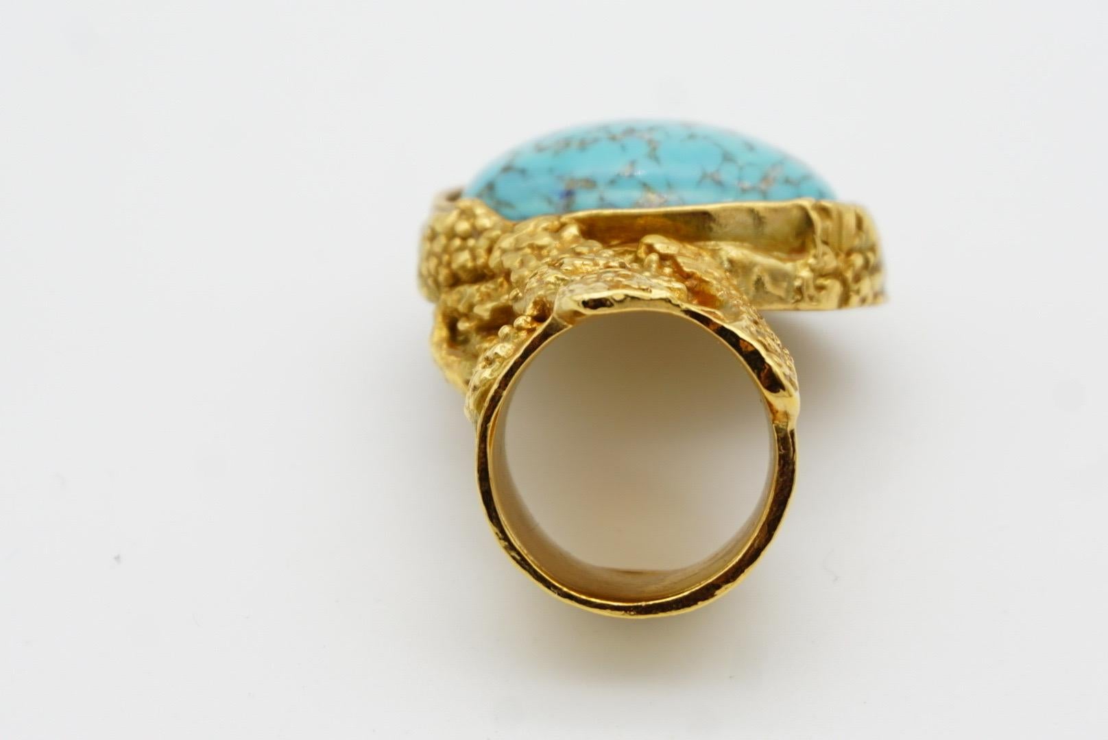 Yves Saint Laurent YSL Arty Turquoise Cabochon Enamel Chunky - Anello in oro, misura 5 4