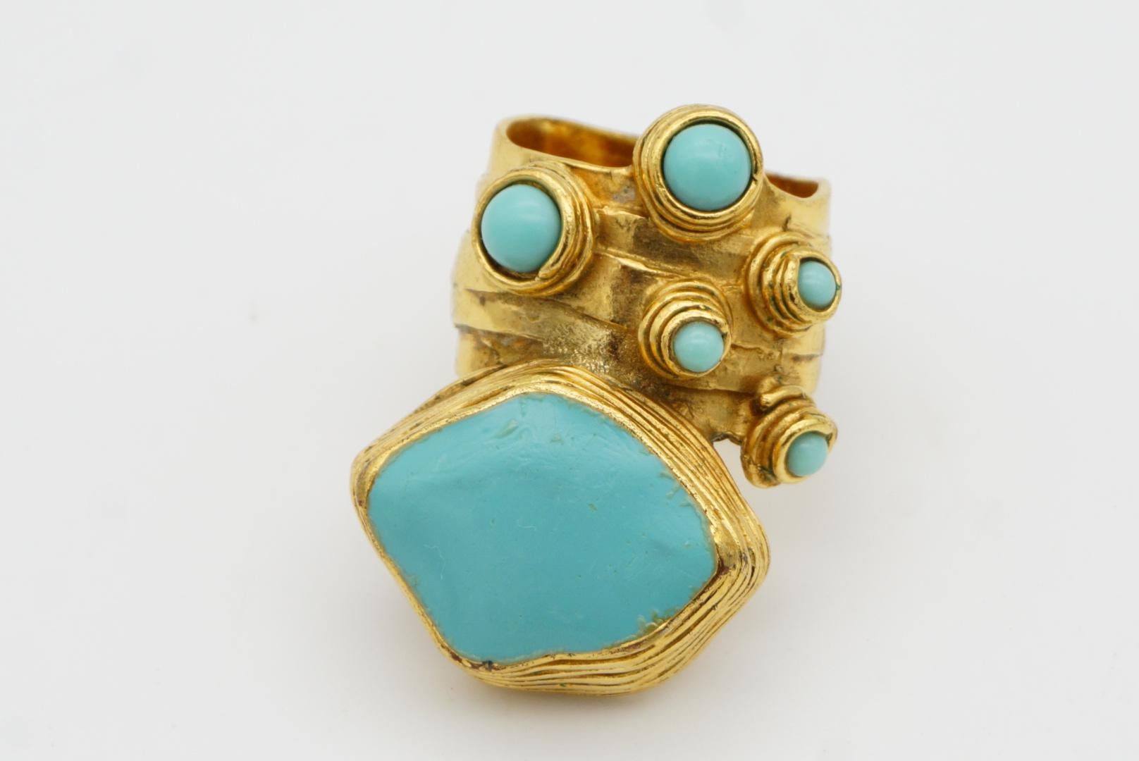 Yves Saint Laurent YSL Arty Turquoise Cabochon Enamel Dots Chunky Ring, Size 7 im Angebot 5
