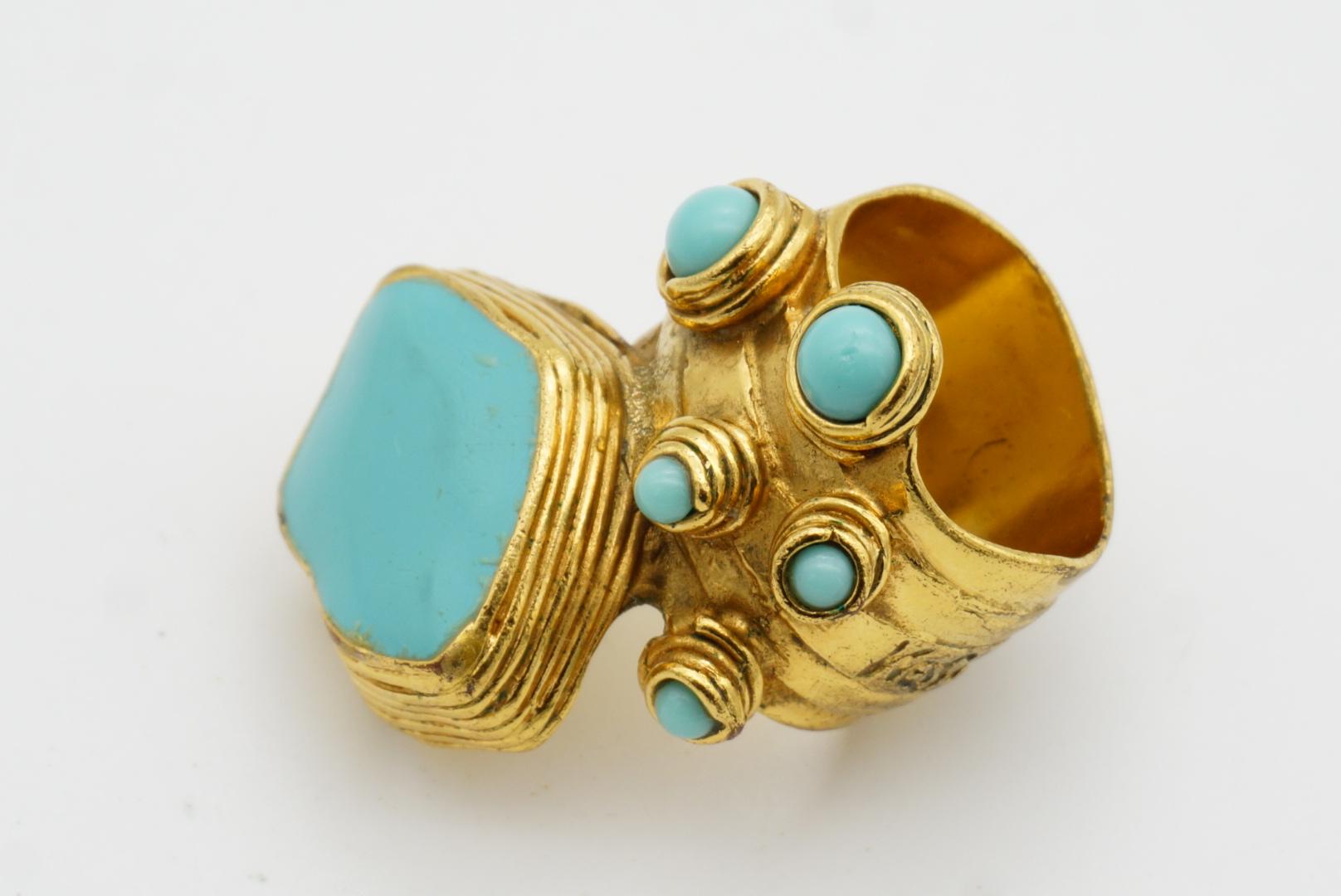 Yves Saint Laurent YSL Arty Turquoise Cabochon Enamel Dots Chunky Ring, Size 7 im Angebot 6