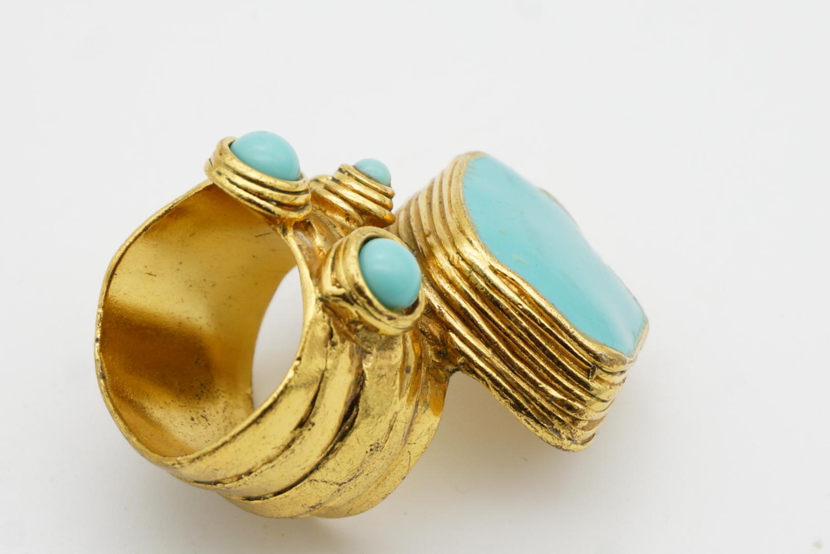 Yves Saint Laurent YSL Arty Turquoise Cabochon Enamel Dots Chunky Ring, Size 7 im Angebot 7