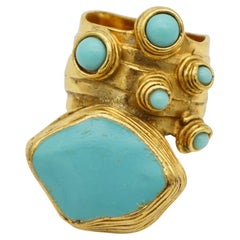 Yves Saint Laurent YSL Arty Turquoise Cabochon Enamel Dots Chunky Ring, Size 7