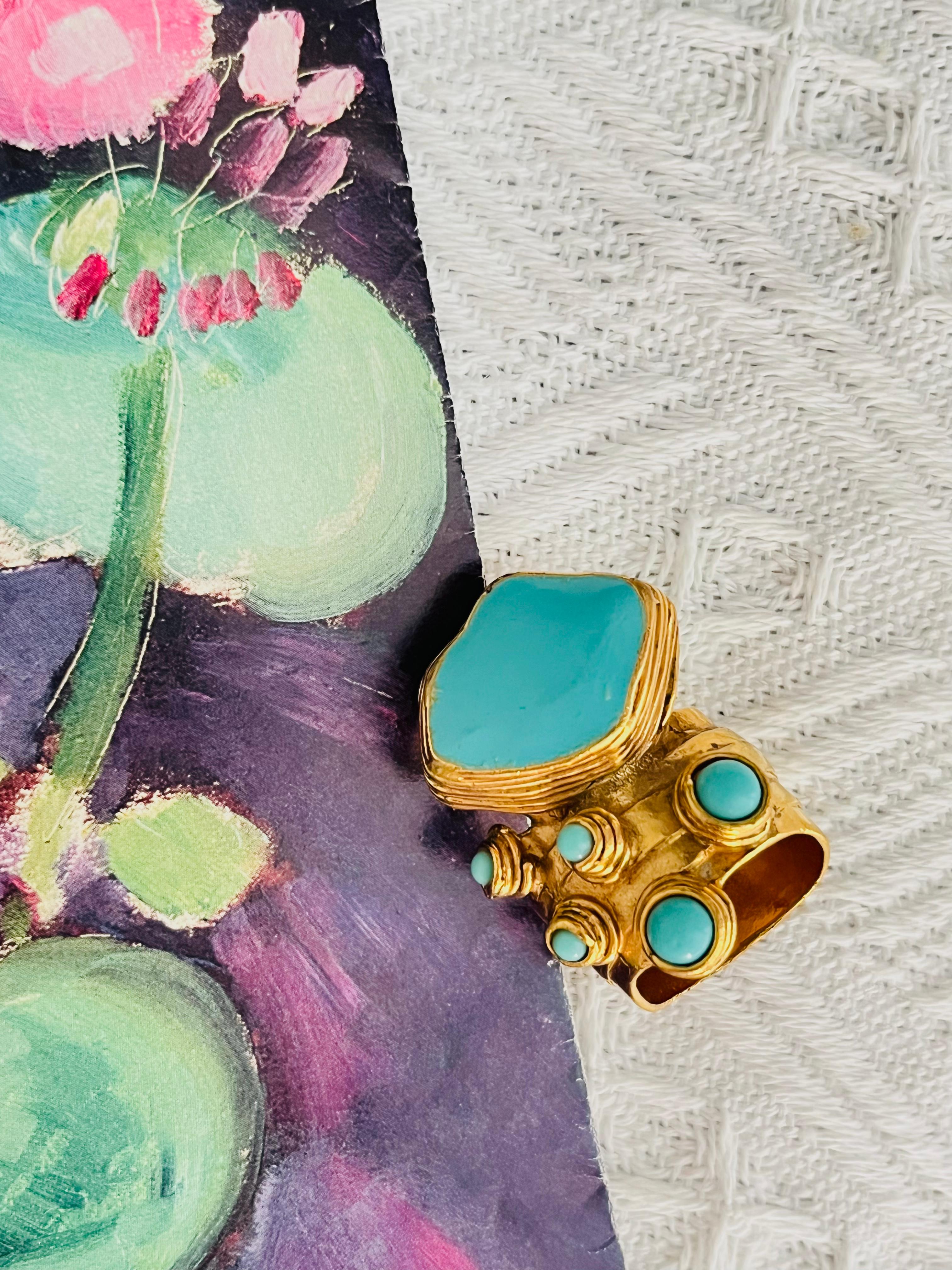 Yves Saint Laurent YSL Arty Turquoise Cabochon Enamel Dots Chunky Ring, Size 7 (Art déco) im Angebot
