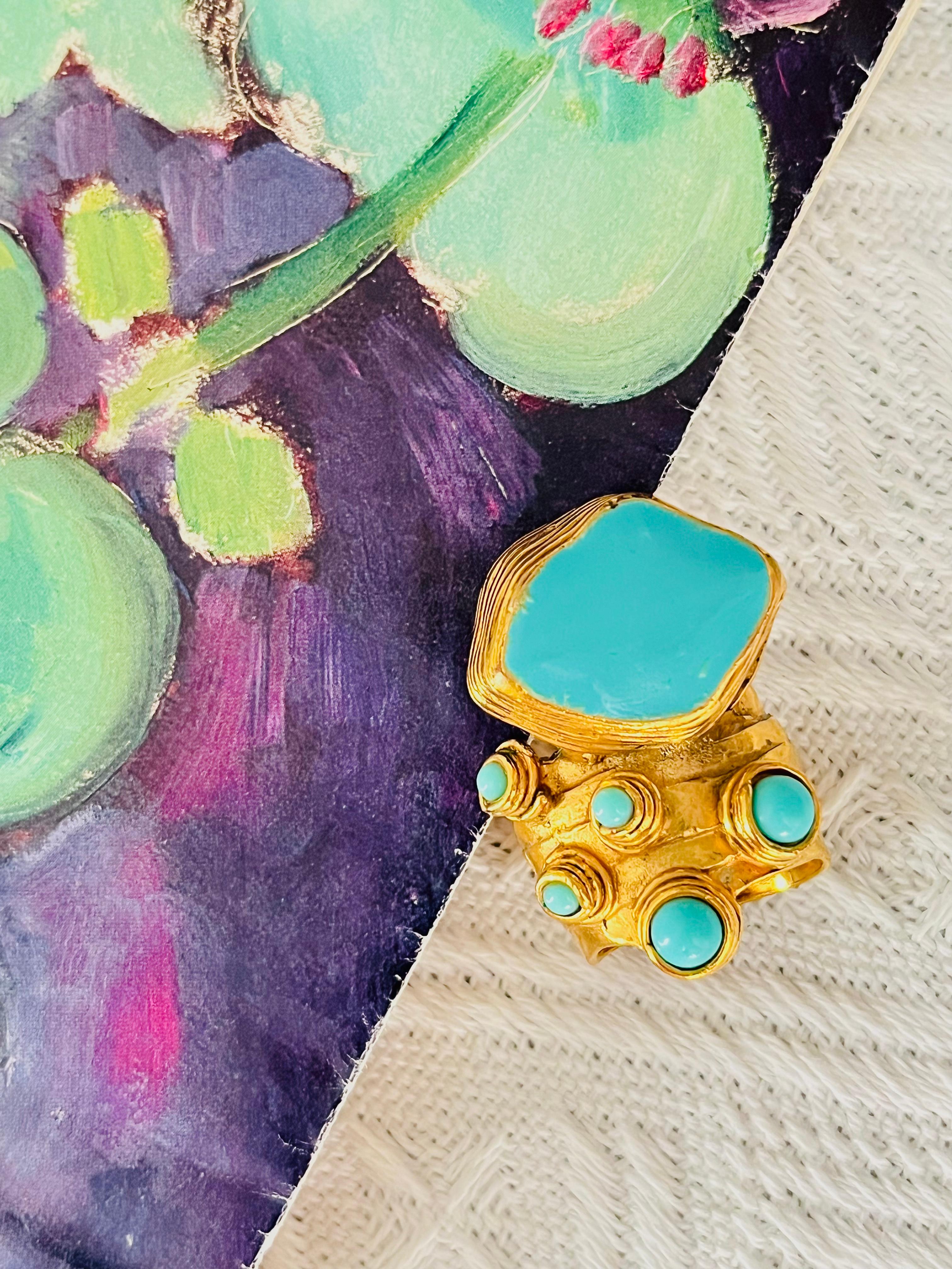 Yves Saint Laurent YSL Arty Turquoise Cabochon Enamel Dots Chunky Ring, Size 7 im Zustand „Gut“ im Angebot in Wokingham, England