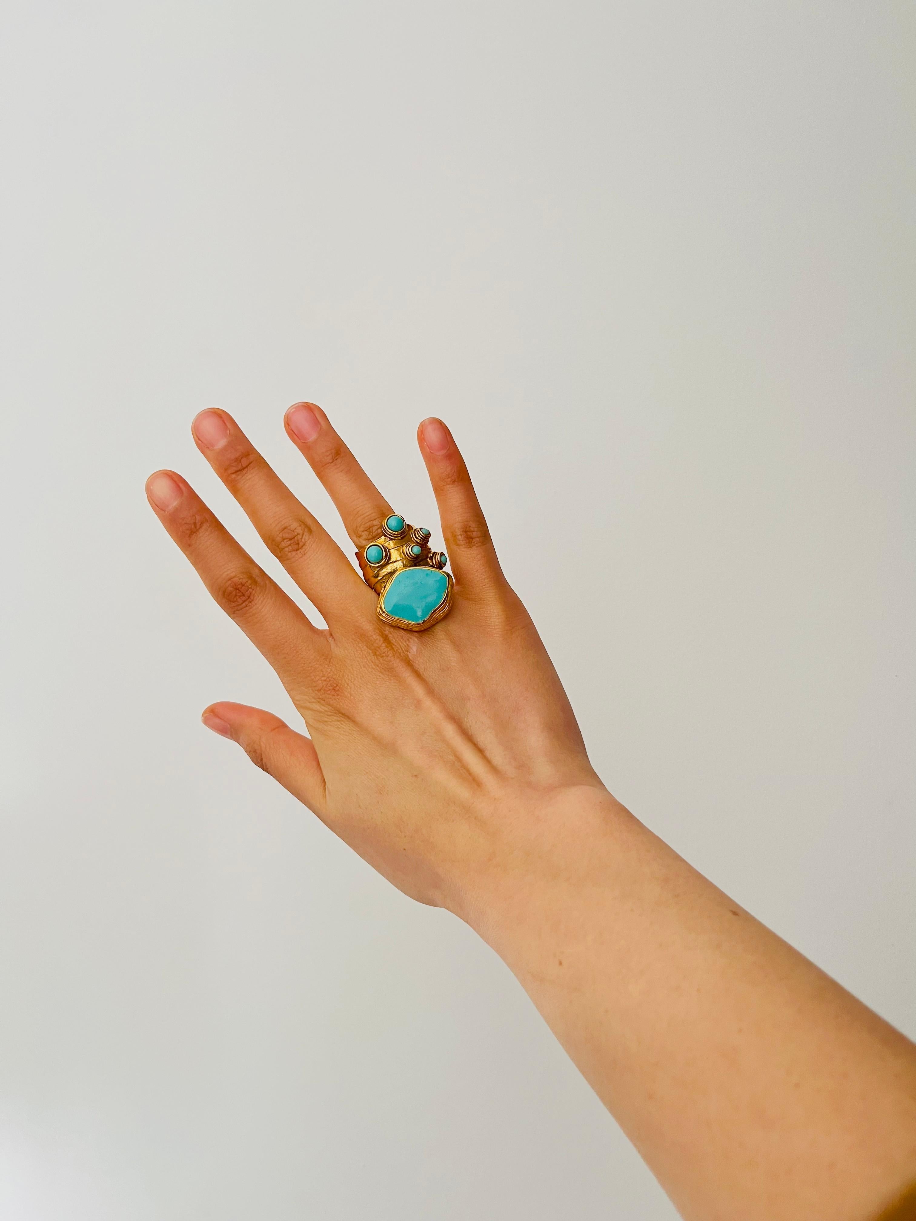 Yves Saint Laurent YSL Arty Turquoise Cabochon Enamel Dots Chunky Ring, Size 7 im Angebot 2