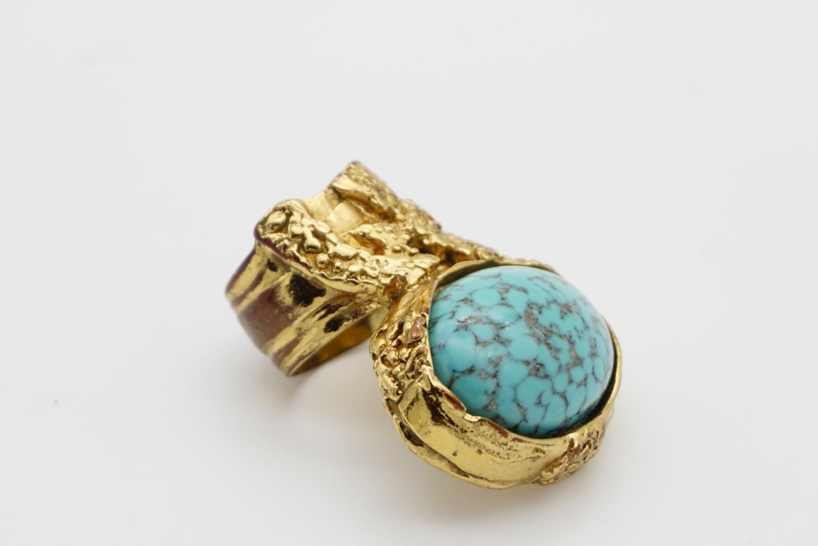 Yves Saint Laurent YSL Arty Turquoise Cabochon Statement Chunky Ring, Size 6 For Sale 5