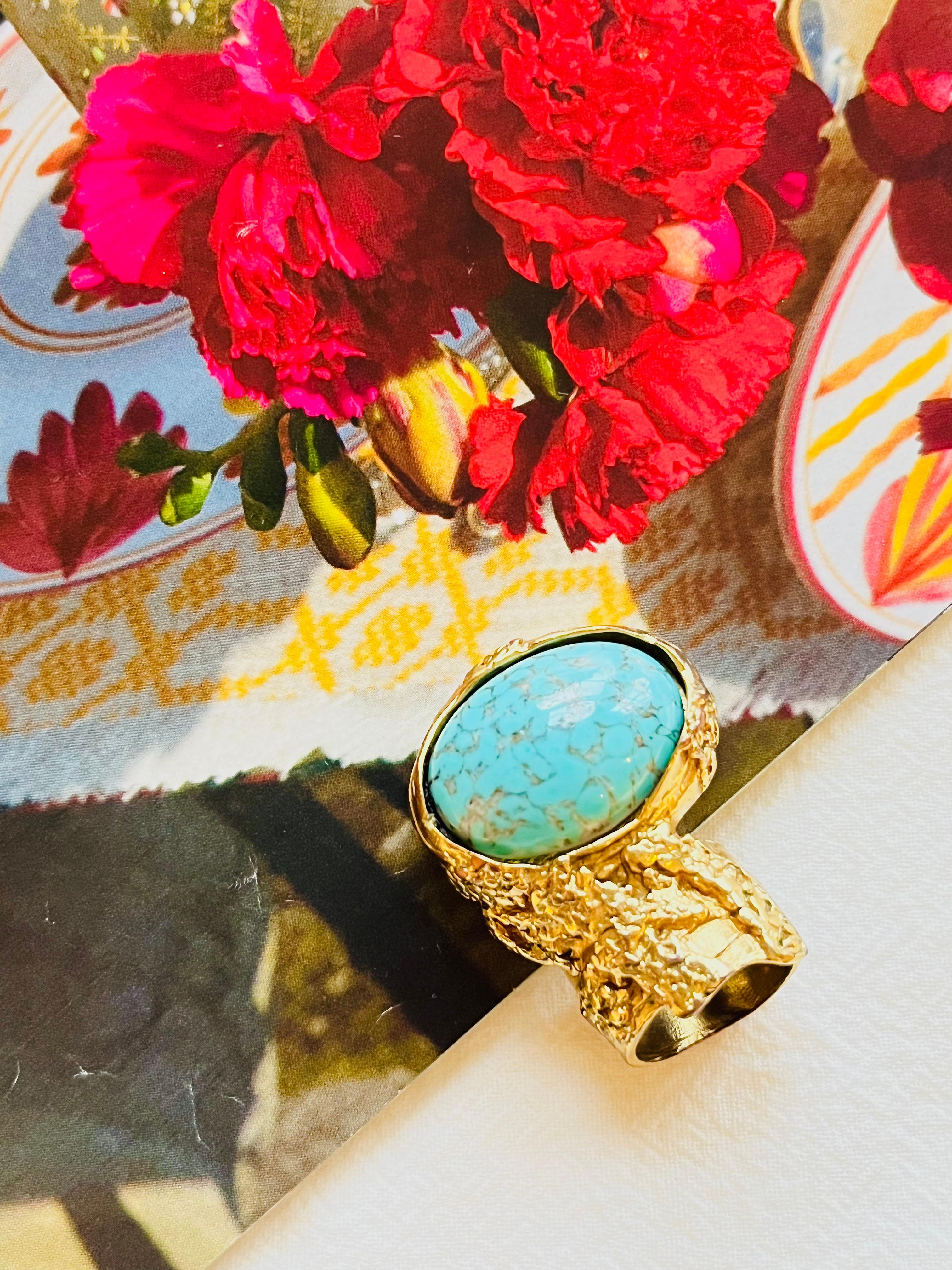 Yves Saint Laurent YSL Arty Türkis Cabochon Statement Chunky Ring, Größe 6 (Art déco)