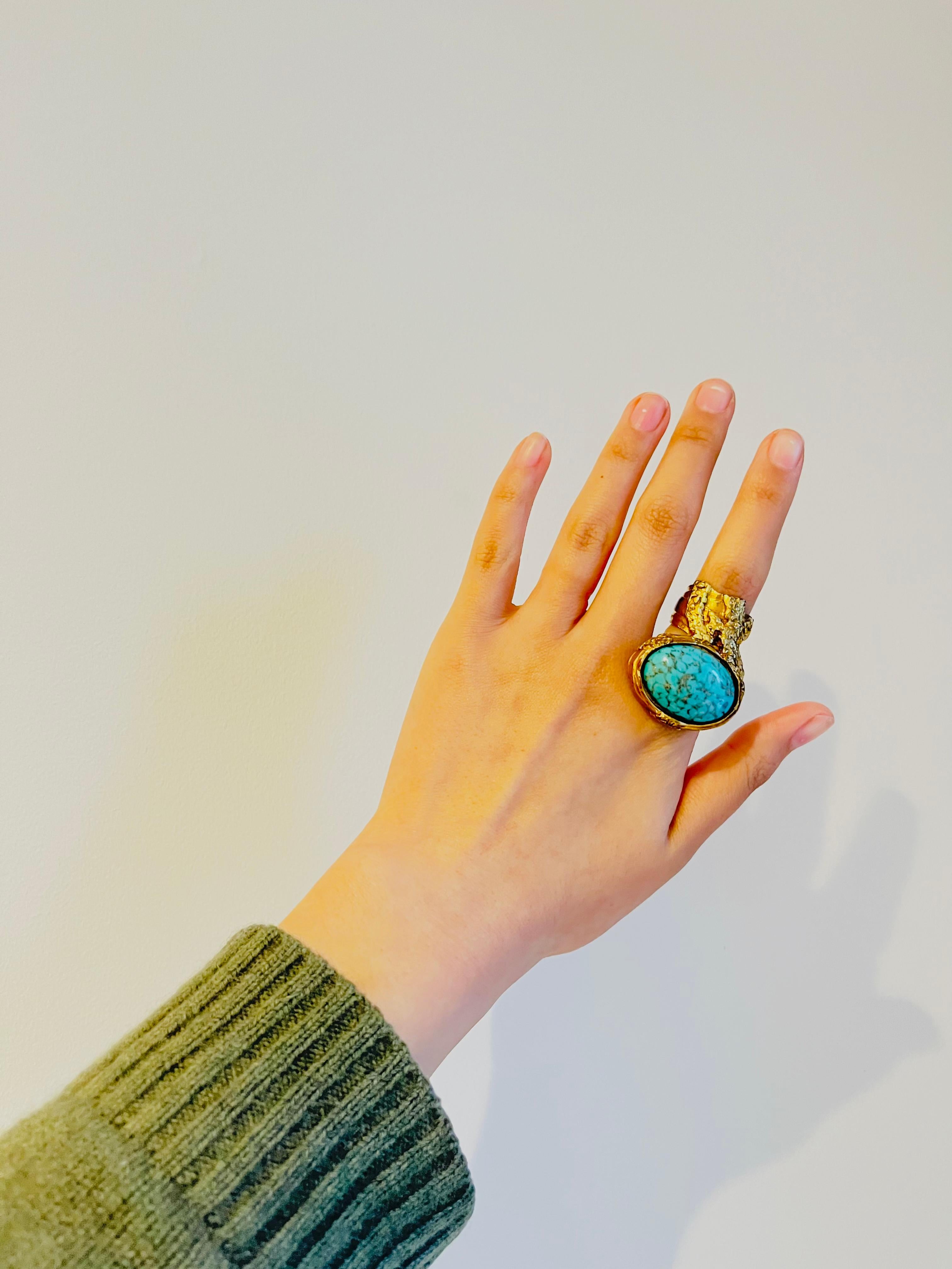 Yves Saint Laurent YSL Arty Turquoise Cabochon Statement Bague Chunky, Taille 6 Unisexe en vente