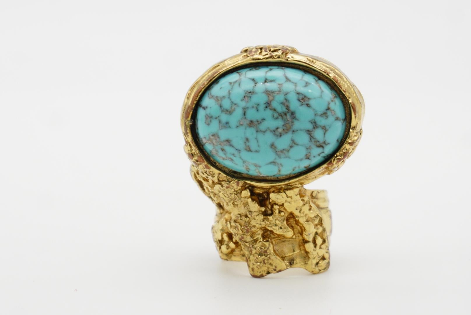 Yves Saint Laurent YSL Arty Turquoise Cabochon Statement Chunky Ring, Size 6 For Sale 3