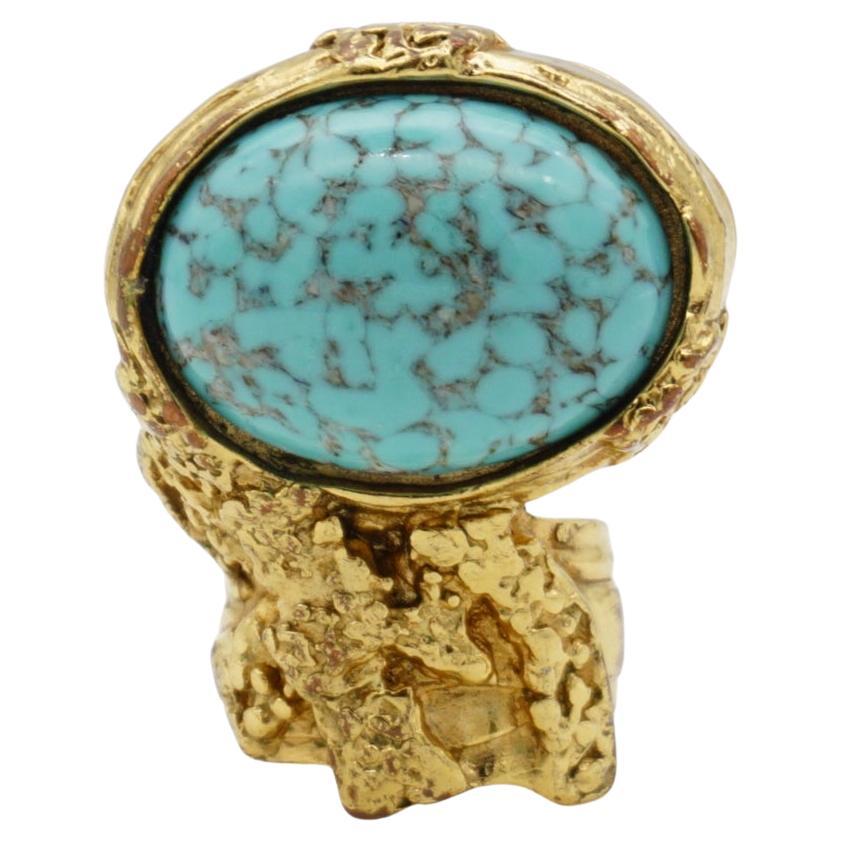 Yves Saint Laurent YSL Arty Turquoise Cabochon Statement Chunky Ring, Size 6