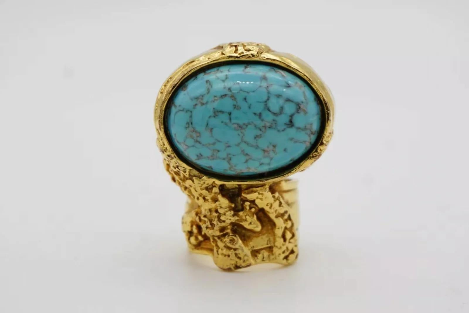 Yves Saint Laurent YSL Arty Türkis Statement Emaille Chunky Goldring, Größe 6 im Angebot 6