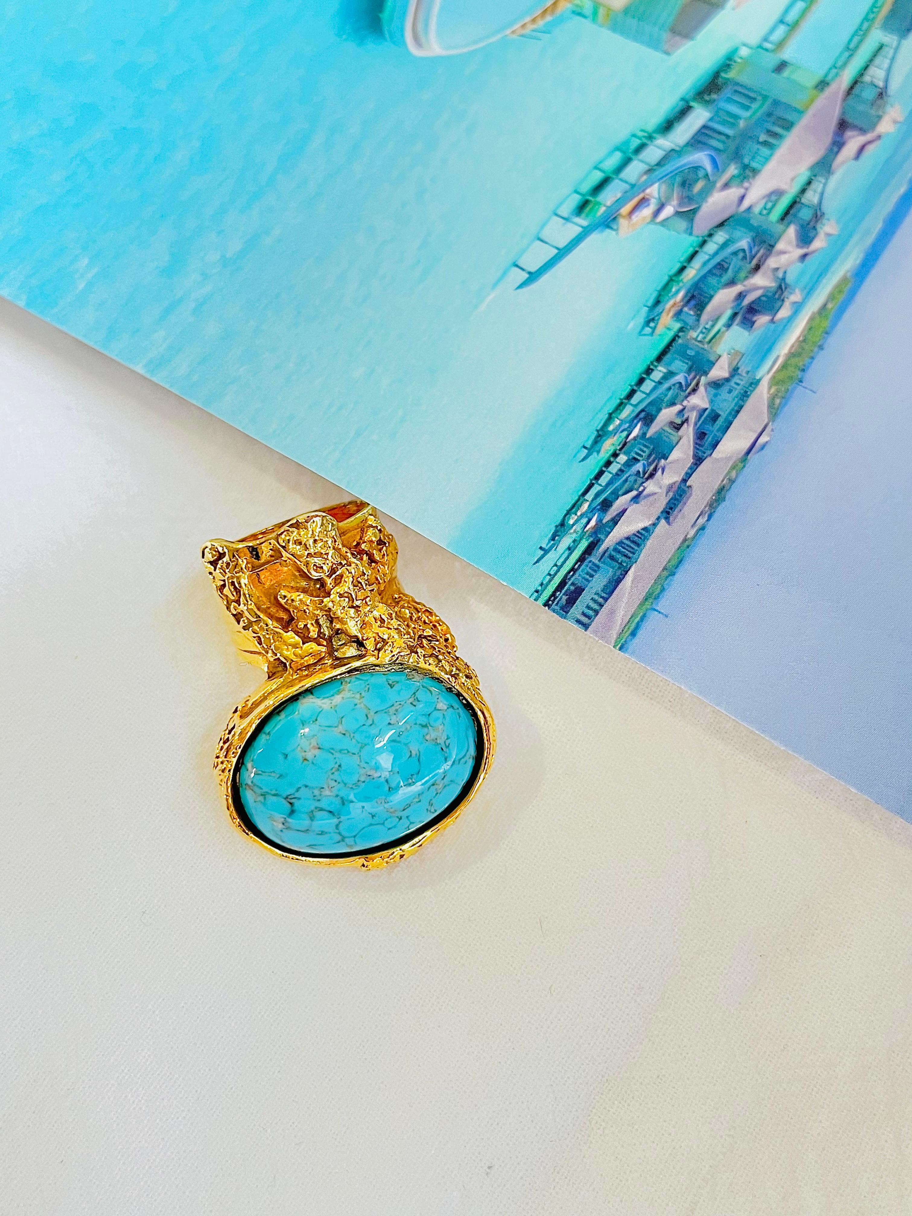 Yves Saint Laurent YSL Arty Türkis Statement Emaille Chunky Goldring, Größe 6 im Zustand „Hervorragend“ in Wokingham, England