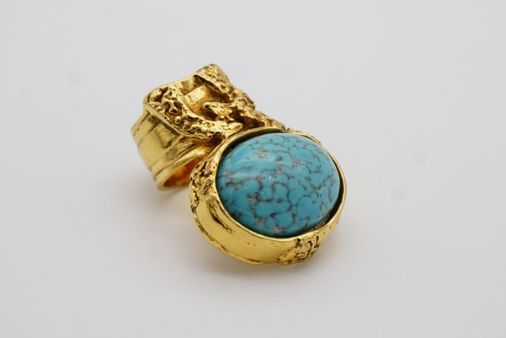 Yves Saint Laurent YSL Arty Turquoise Statement Enamel Chunky Gold Ring, Size 6 In Excellent Condition For Sale In Wokingham, England