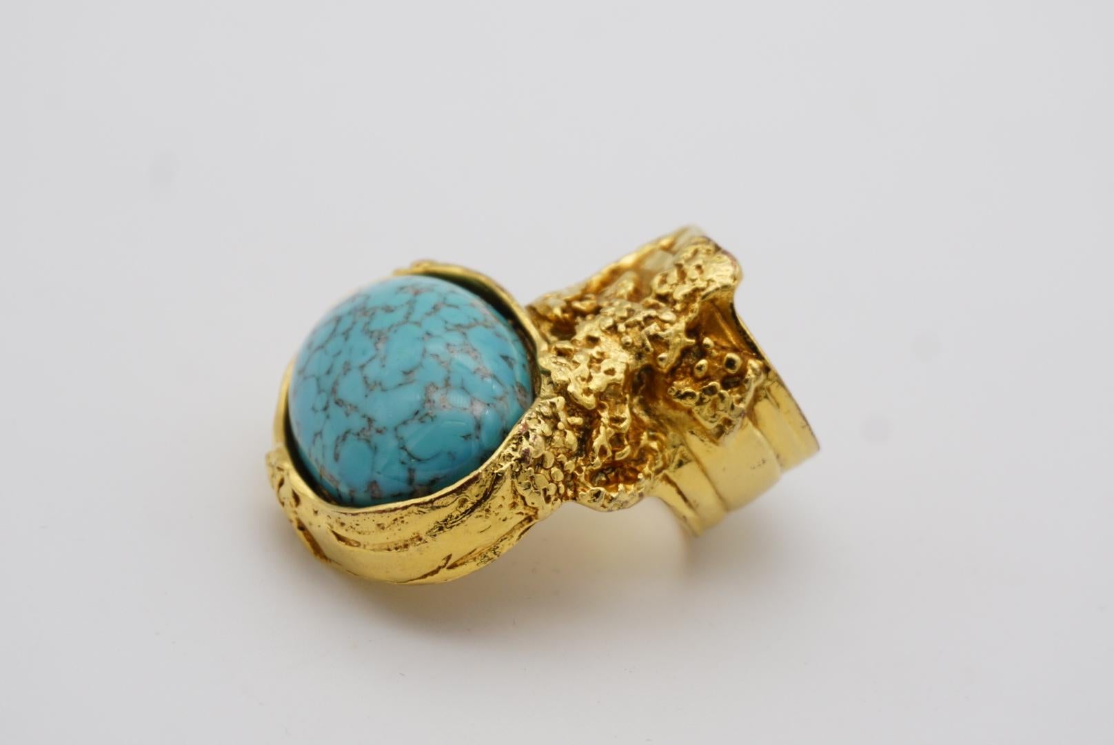Women's or Men's Yves Saint Laurent YSL Arty Turquoise Statement Enamel Chunky Gold Ring, Size 6 For Sale