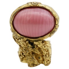 Yves Saint Laurent YSL Arty Vintage Rare Gold Pink Oval Cabochon Cocktail Ring