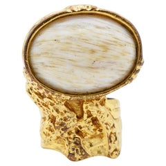 Yves Saint Laurent YSL Arty White Beige Cabochon Statement Chunky Ring, Size 5