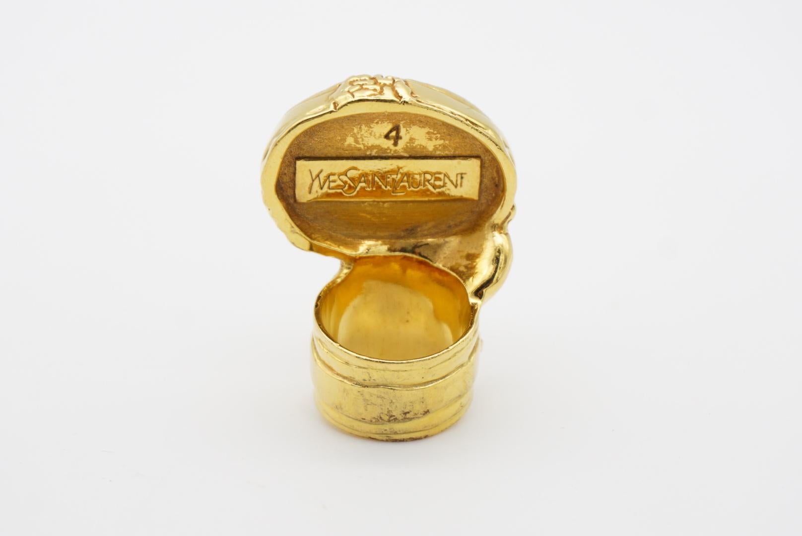 Yves Saint Laurent YSL Arty White Cabochon Statement Enamel Gold Ring Size 4 1