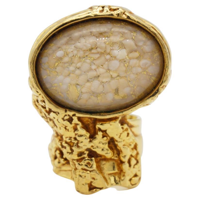 Yves Saint Laurent YSL Arty White Cabochon Statement Enamel Gold Ring Size 4