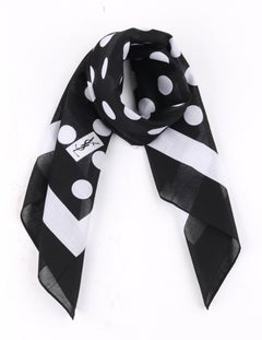 YVES SAINT LAURENT YSL Black & White Polkadot Print Cotton Square Scarf