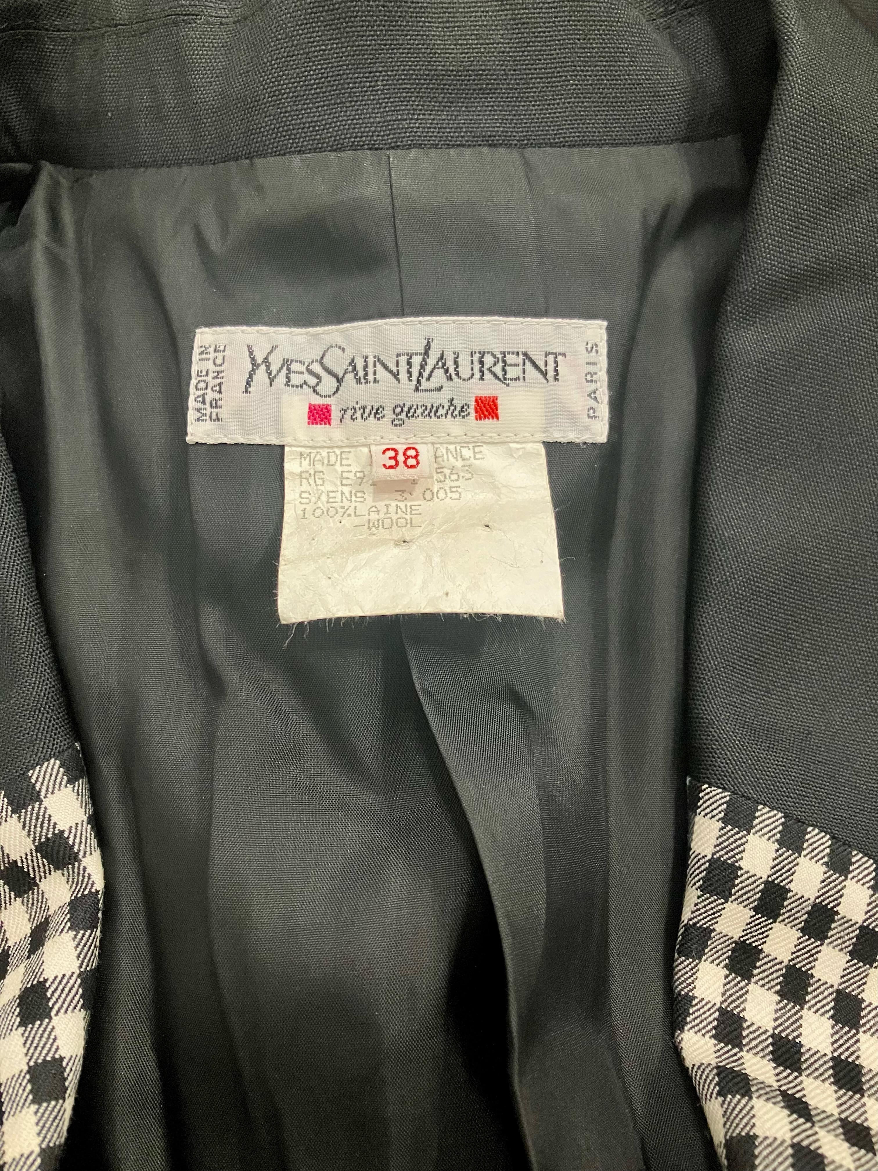Gray Yves Saint Laurent YSL Black and White Checked Jacket For Sale