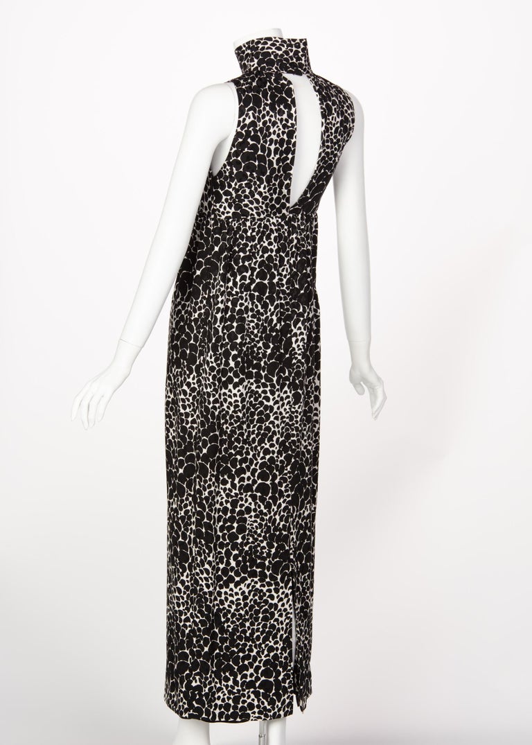 Women's Yves Saint Laurent YSL Black and White Silk Print High Neck Evening Dress, 1985 For Sale