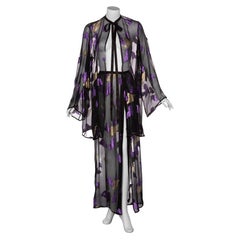 Yves Saint Laurent YSL Black Chiffon Metallic Falling Leaves Ensemble, 1978