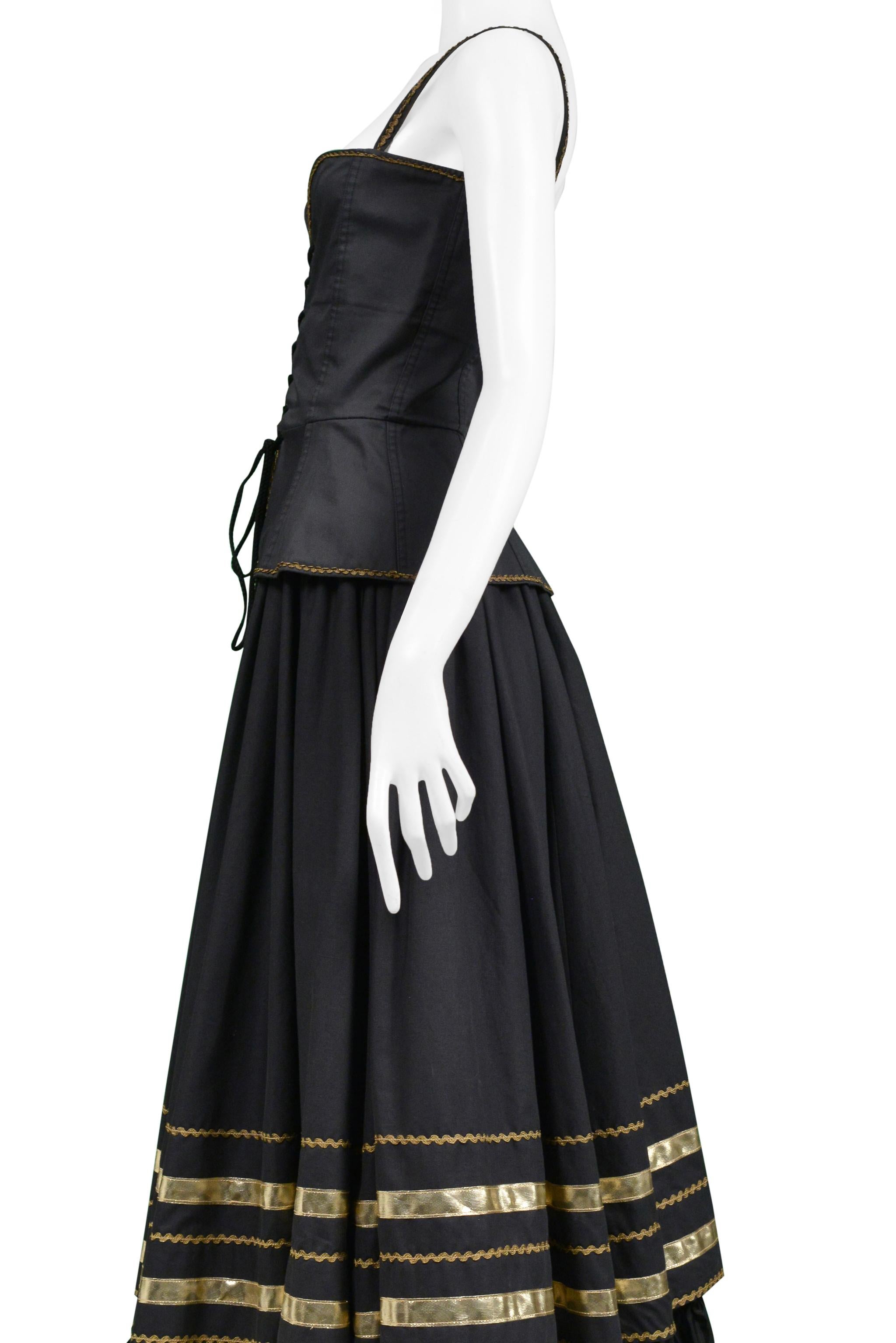 Yves Saint Laurent Ysl Black & Gold Corset Top & Fancy Peasant Skirt 1970s For Sale 3