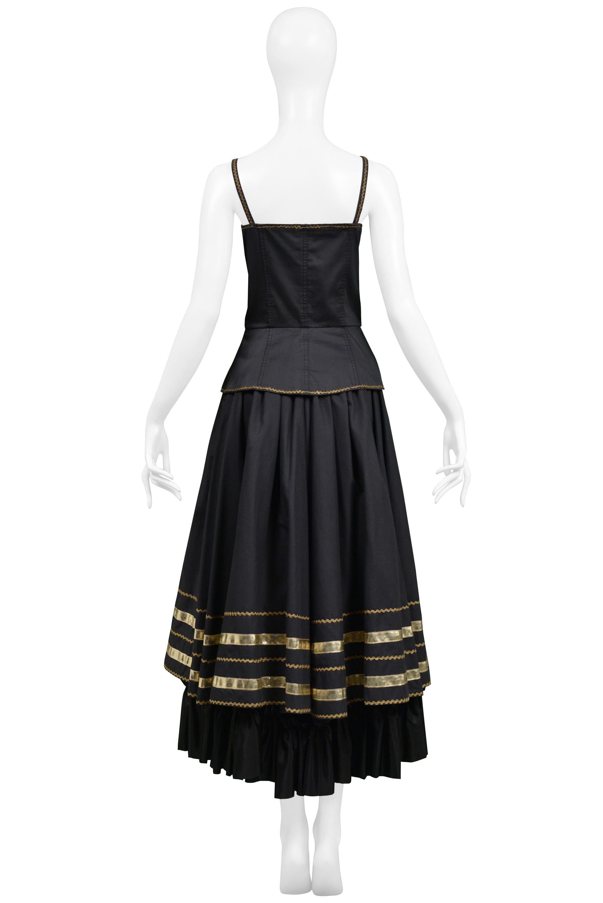 Yves Saint Laurent Ysl Black & Gold Corset Top & Fancy Peasant Skirt 1970s For Sale 4