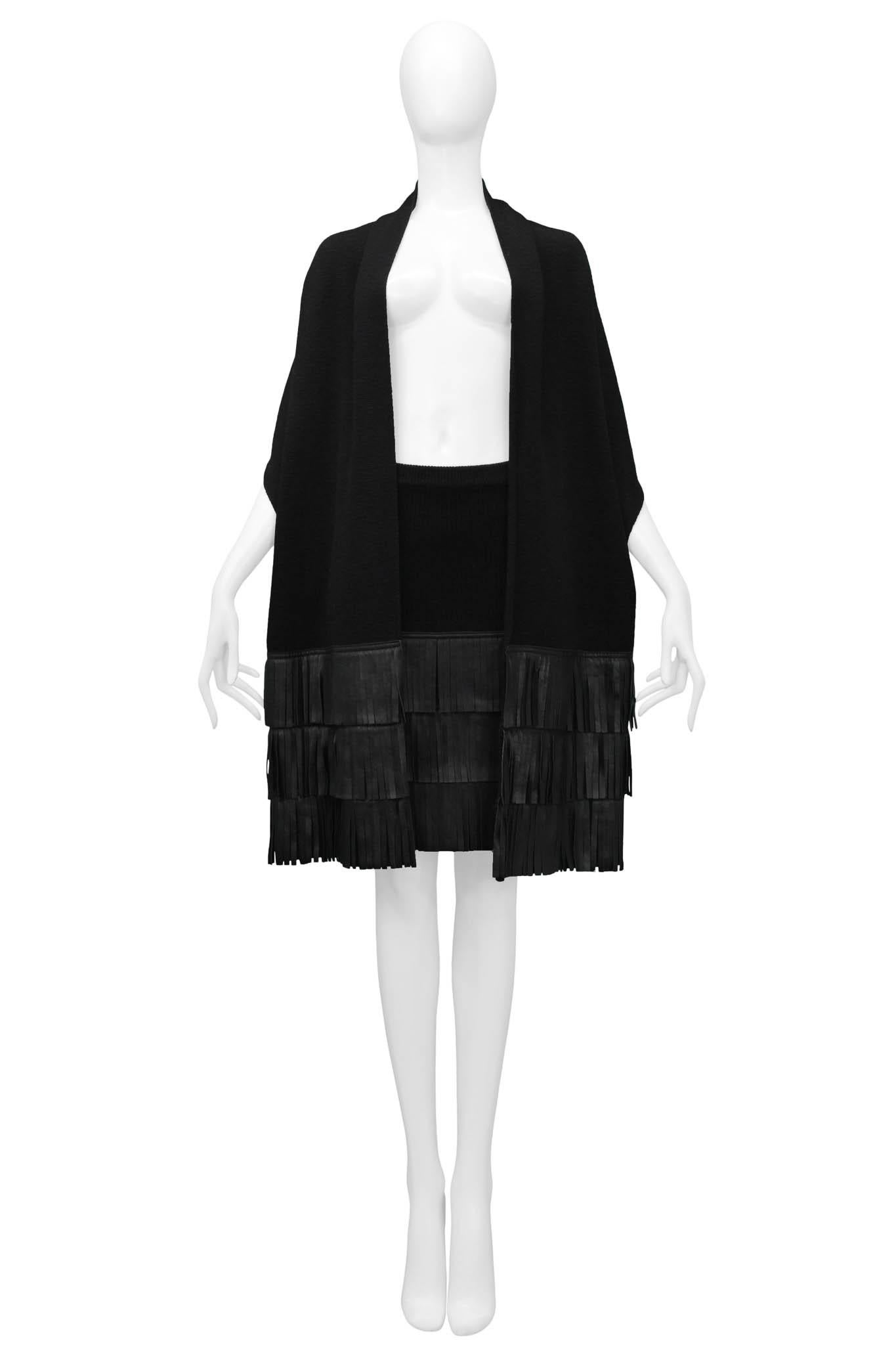 Women's Yves Saint Laurent YSL Black Knit Scarf And Skirt With Leather Fringe For Sale