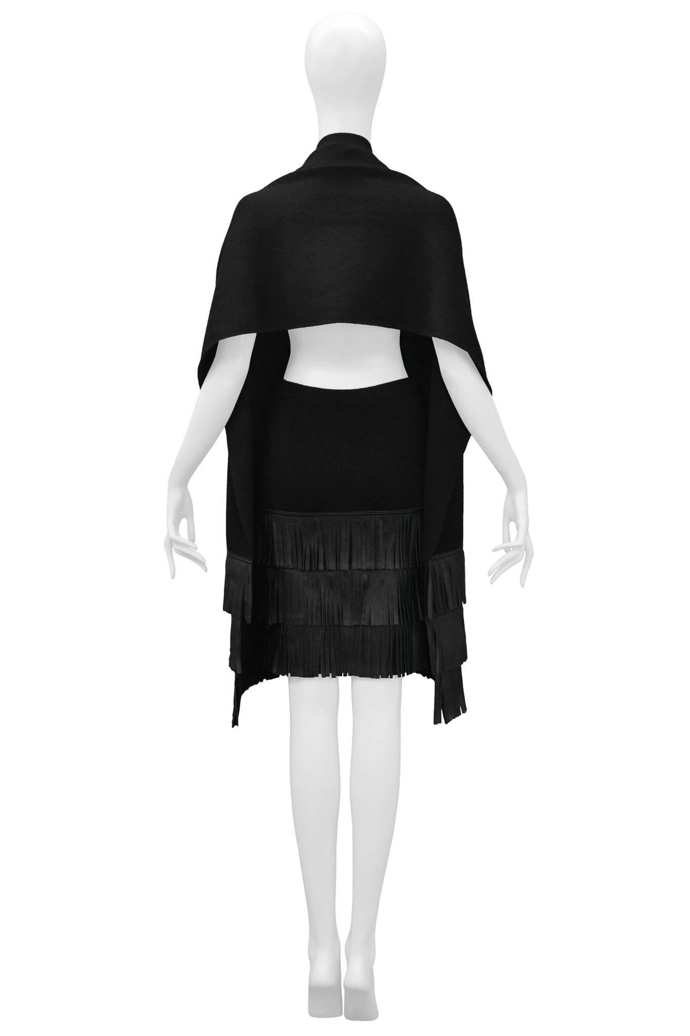 Yves Saint Laurent YSL Black Knit Scarf And Skirt With Leather Fringe For Sale 1