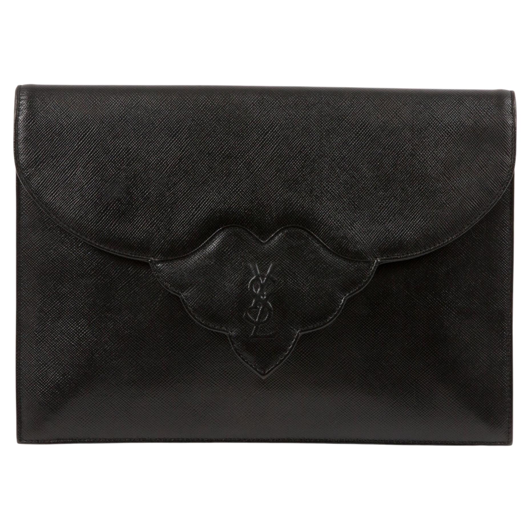 Yves Saint Laurent YSL Black Leather Clutch Bag For Sale