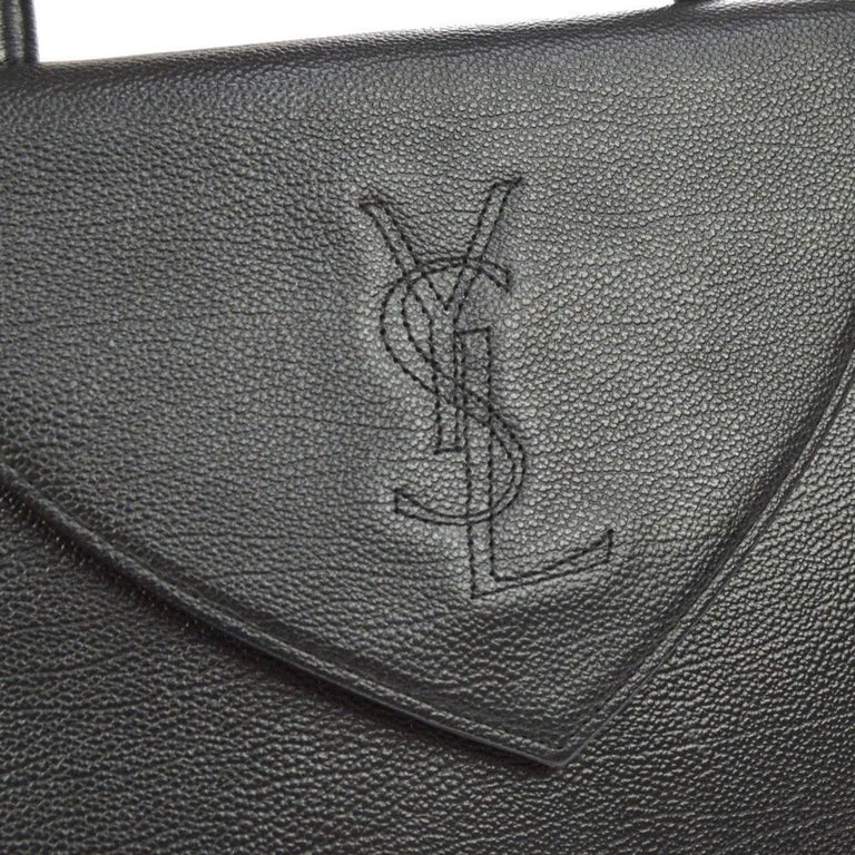 Yves Saint Laurent YSL Black Leather Top Handle Kelly Style Satchel