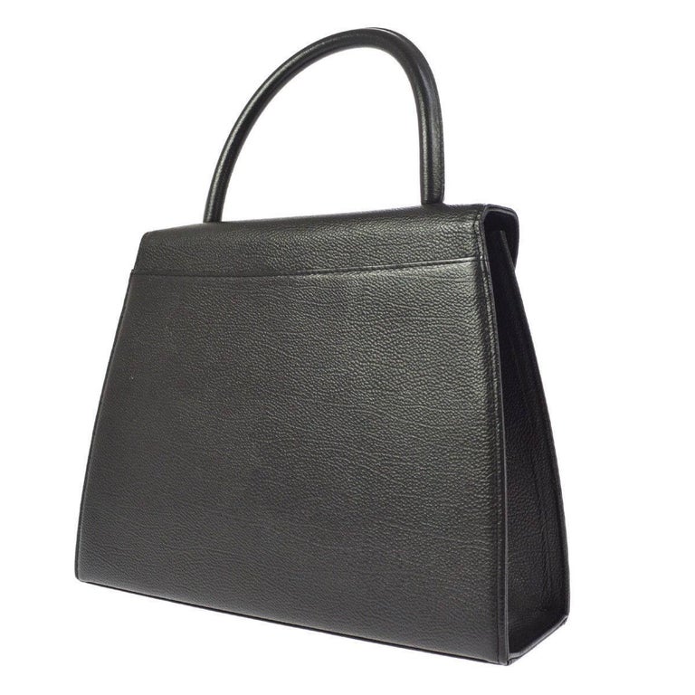 Yves Saint Laurent YSL Black Leather Top Handle Kelly Style Satchel